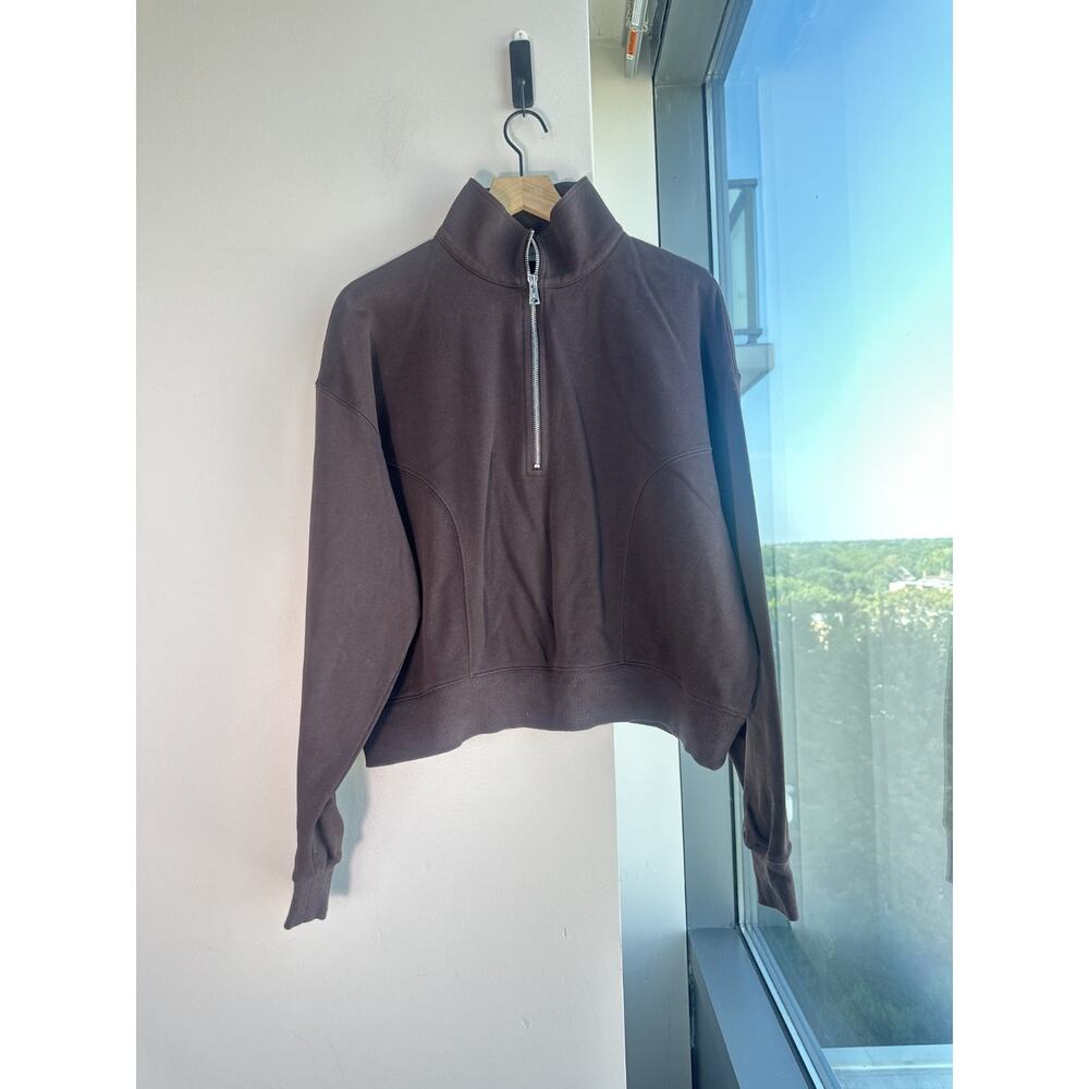 Lilysilk Heirloom '89 Half-zip Espresso Cotton Mulberry Silk Blend Pullover Sz L - Picture 2 of 12